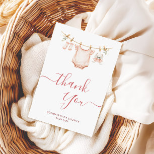 Wäscheleine-Baby-Shower-Trend-Script-Kalligrafie Dankeskarte