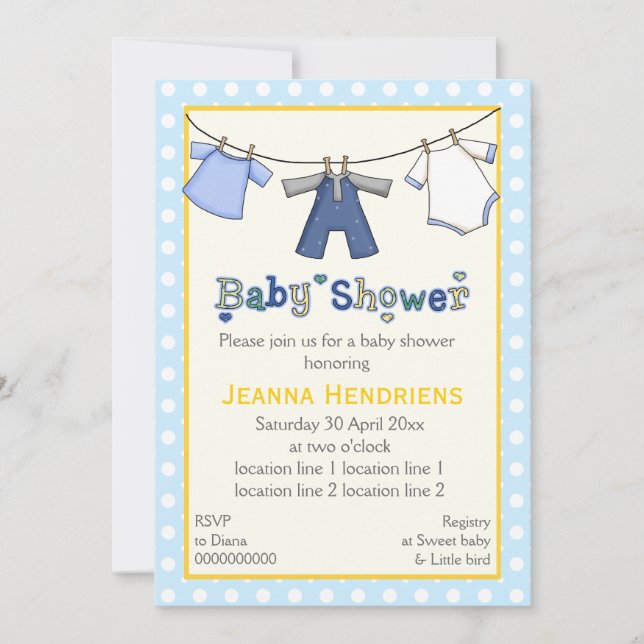 Wäscheleine Babydusche personalisiert Einladung (Vorderseite)