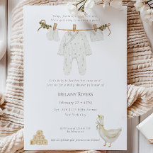 Wäscheleine Gänsenest Baby Shower Einladung