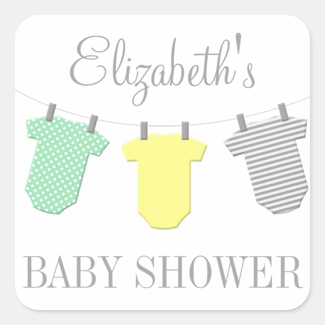 Wäscheleine Gelb- und Aqua-Babyaufkleber Quadratischer Aufkleber (Vorderseite)