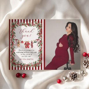 Wäscheleine Roter Weihnachten Baby Shower Foto Dankeskarte