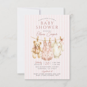 Wäscheleine Teddybär Rosa Baby Shower Einladung