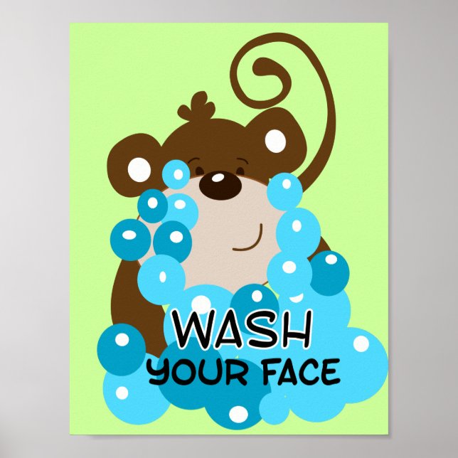 Waschen Sie Ihr Gesicht Affen Badezimmer Kunst Poster (Vorne)