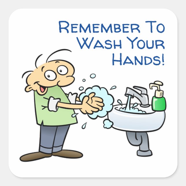Waschen Sie Ihre Hände Hygiene Erinnerung Cartoon Quadratischer Aufkleber (Vorderseite)
