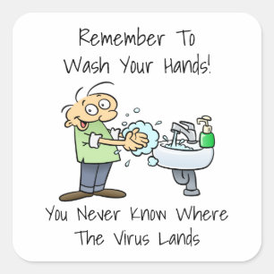 Waschen Sie Ihre Hände Hygiene Erinnerung Cartoon Quadratischer Aufkleber