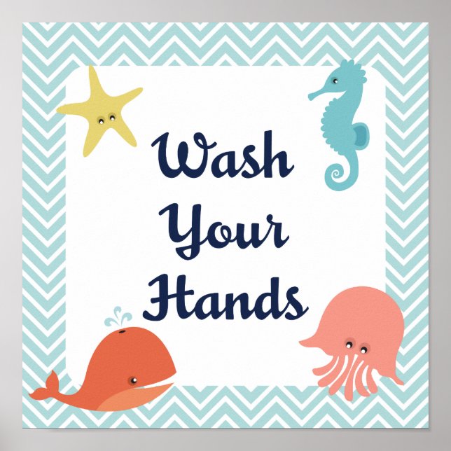 Waschen Sie Ihre Hände Sea Life Kids Poster drucke (Vorne)
