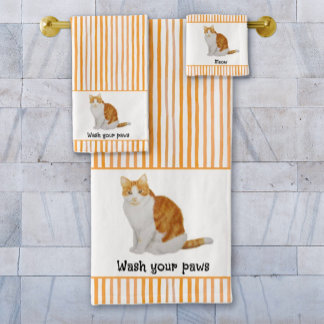 Waschen Sie Ihre Paws Orange Cat Wasserfarbe Strei Badhandtuch Set