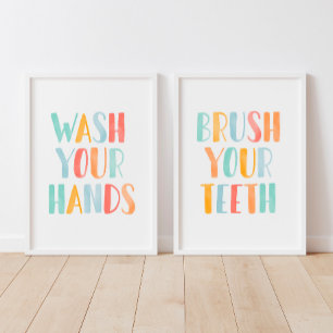Waschen Sie sich die Hände in die Zähne Kids Bad Bilderwand Sets
