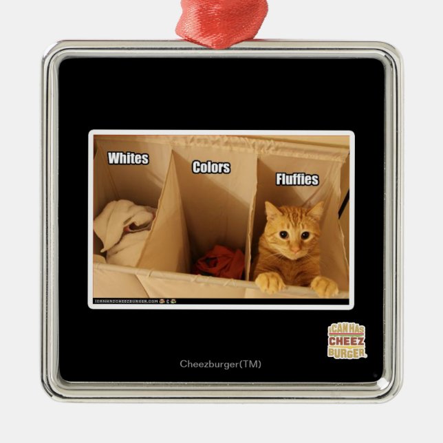 Wäscherei-Katze Silbernes Ornament (Vorne)