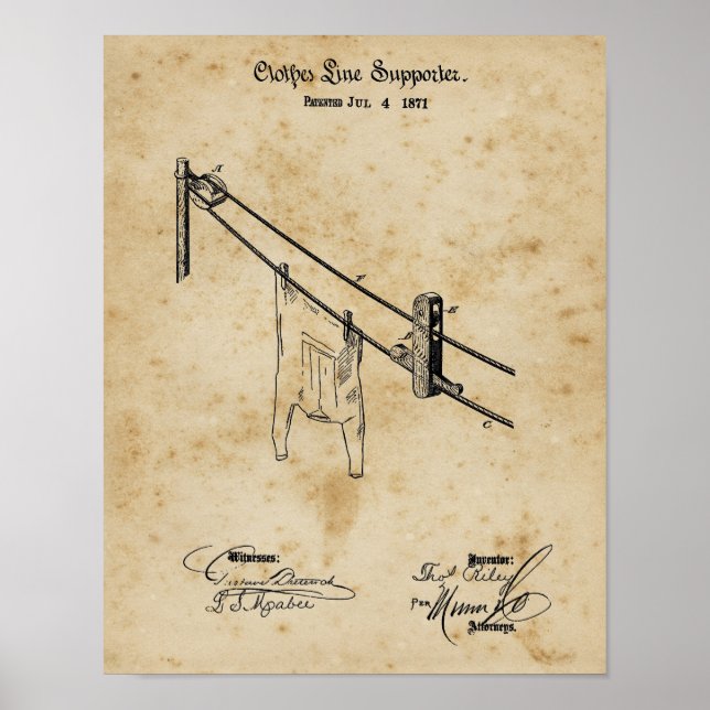 Wäscherei Kleidung Linie Blueprint Art Poster (Vorne)