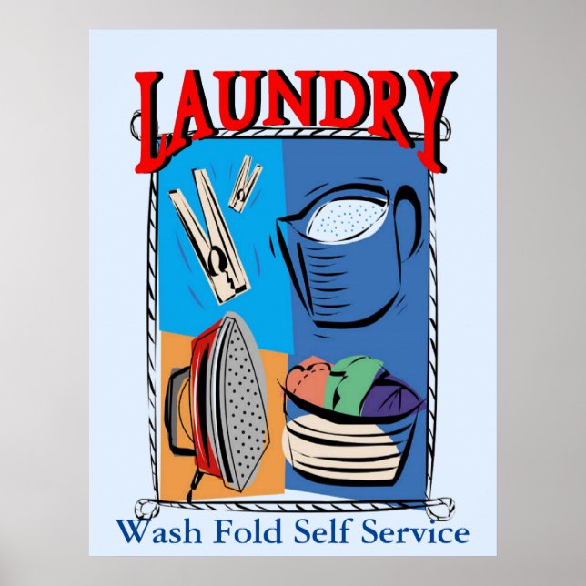 Wäscheservice, Bügeleisen, Buttone, Seife Poster (Vorne)