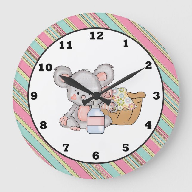 Wäscheservice Raum Mausuhr Große Wanduhr (Vorderseite)