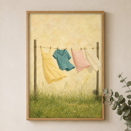 Wäscheständer Wasserfarben Farmhaus Kunstposter Poster