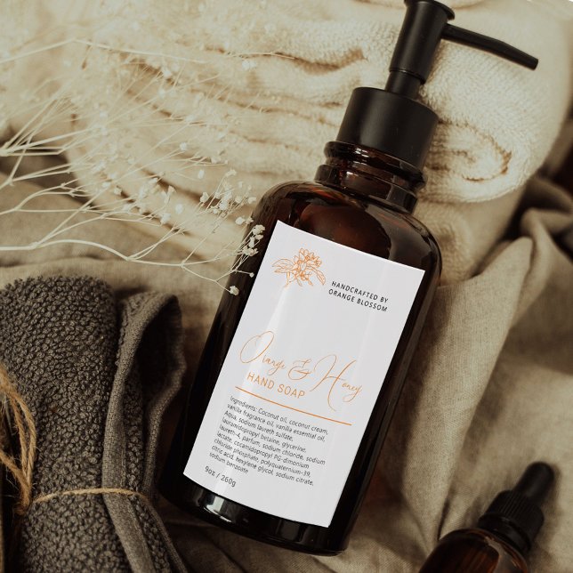 Waschetikett mit Orange und Honig mit weißer Hand Weinetikett (Von Creator hochgeladen)