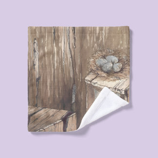 Waschlappen mit Außentoilette-Vogelnest mit Eiern