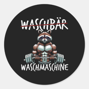 Waschmaschine Raccoon Fitness Bodybuildi Runder Aufkleber