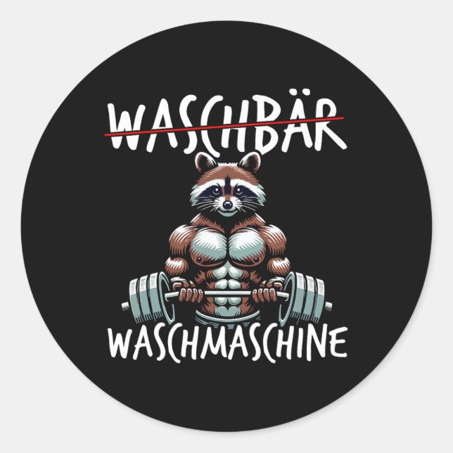 Waschmaschine Raccoon Fitness Bodybuildi Runder Aufkleber (Vorderseite)