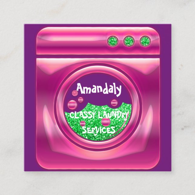 Waschmaschine Zuhause Reinigung QR-Code Rosa Quadratische Visitenkarte (Vorderseite)
