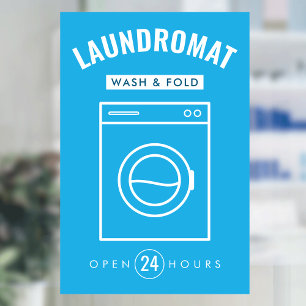 Waschsalon 24/7 Wasch- und Faltdienst Blau und Wei Fensteraufkleber