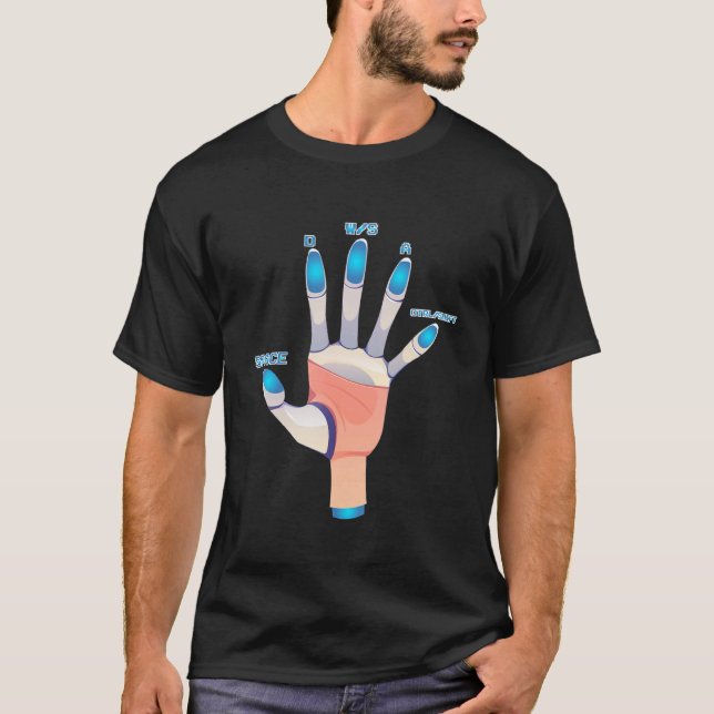 WASD PC Gamer Hand Gamer Video Gaming Boys Men Vin T-Shirt (Vorderseite)