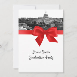 Wash DC Skyline Etched BW Red Graduation Party Einladung