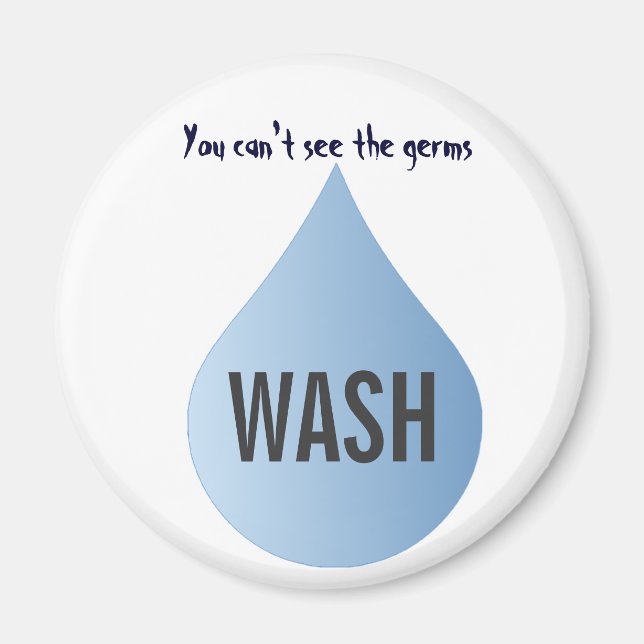 WASH hands blue rain drop clean water magnet (Vorne)
