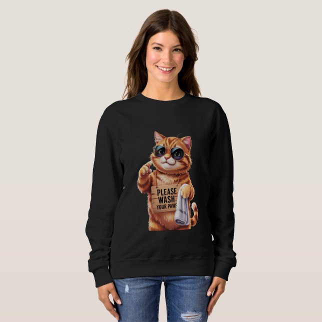 Wash Paws Cat  - Cute Retro Reminder  Sweatshirt (Vorne ganz)