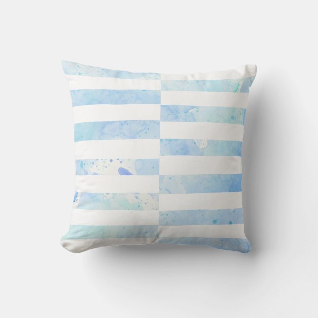 Wash Strip Blue in White Kissen (Vorderseite)