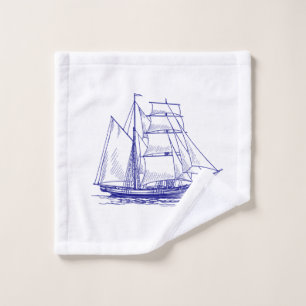 Wash Tuch chic nautical blue Segelschiff