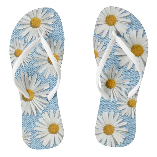 Washed Denim Daisy Blume Blossom - Trendy Fashion Flip Flops (Fußbett)