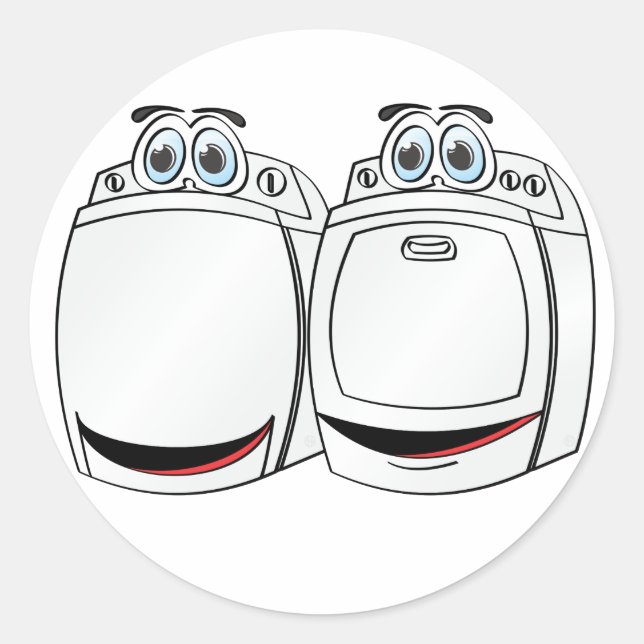 Washer Dryer Cartoon Runder Aufkleber (Vorderseite)
