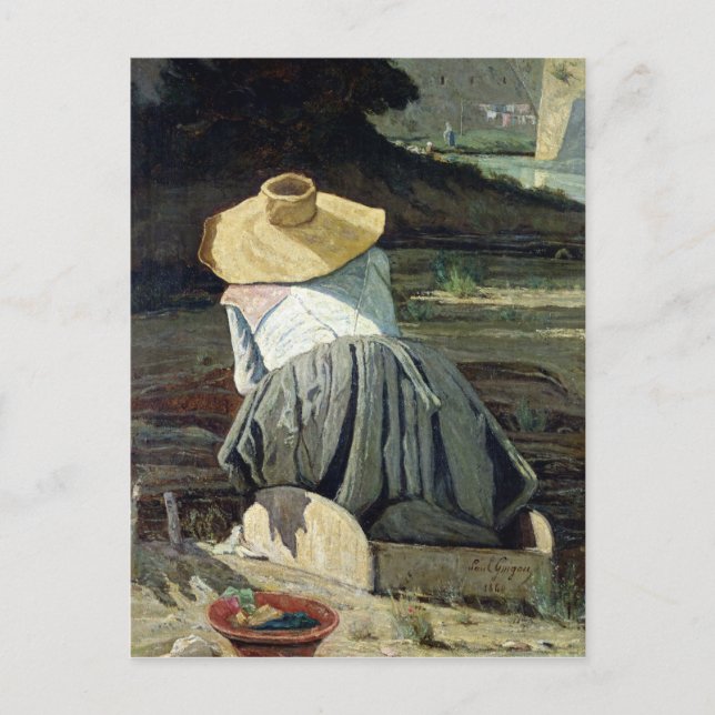 Washerwoman am Fluss, 1860 Postkarte (Vorderseite)