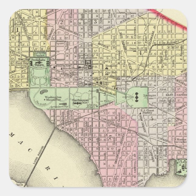 Washington 3 quadratischer aufkleber (Vorderseite)