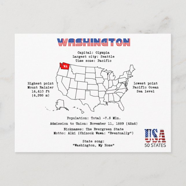 Washington American Staat auf der Karte und nützli (Vorderseite)
