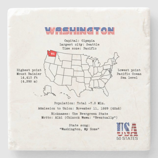 Washington American Staat auf der Karte und nützli Steinuntersetzer (Vorderseite)