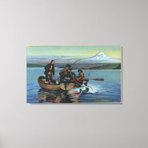 Washington - Ansicht der Fischer, die einen Lachs Leinwanddruck