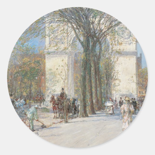 Washington Arch, Frühling von Frederick Childe Has Runder Aufkleber (Vorderseite)