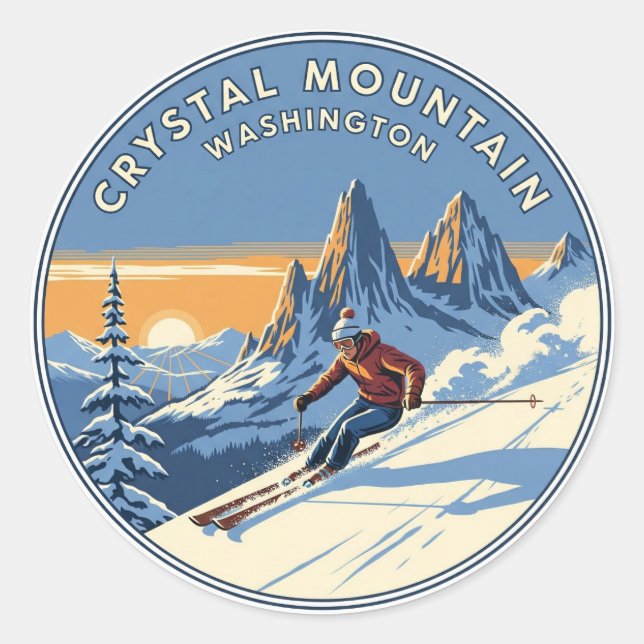Washington Crystal Mountain Skier Skifahren Runder Aufkleber (Vorderseite)