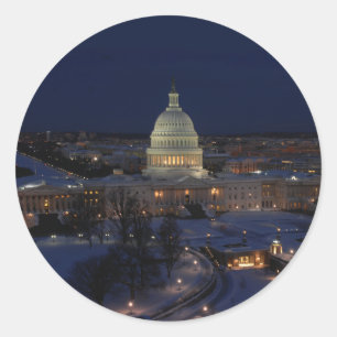 Washington D.C. Hauptstadt Gebäude in Winternacht Runder Aufkleber