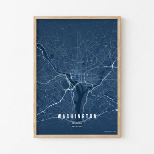 Washington D.C. Karte Blaudruck Poster Wandkunst G