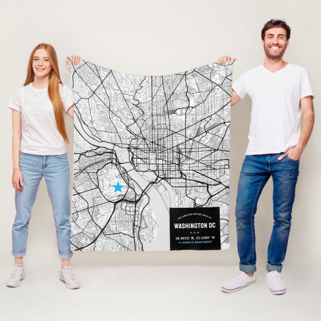 Washington, D.C. Stadtplan + Ort markieren Fleecedecke (Beispiel)
