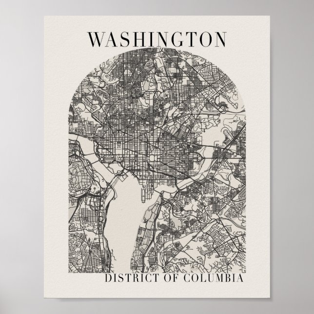 Washington DC Boho Arch Beige Street Map Poster (Vorne)