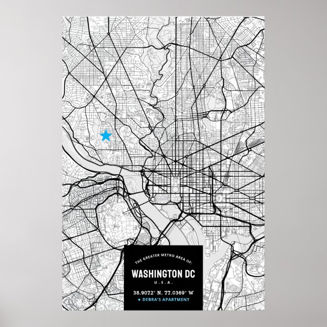 Washington, DC. Carte de la ville + Poster de votr (Devant)