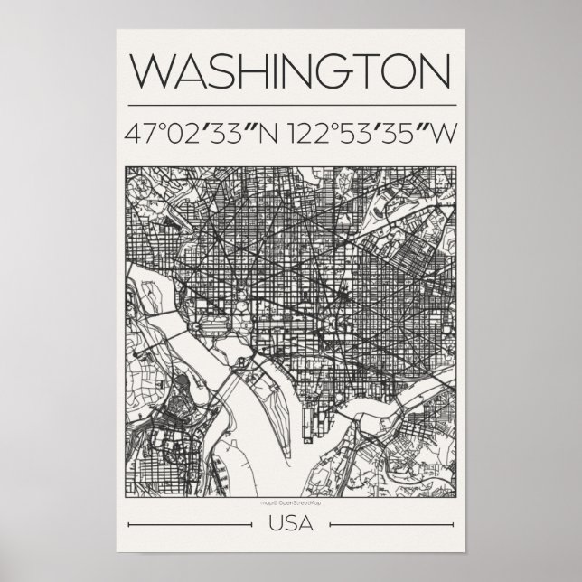 Washington DC Charcoal City Map Poster ModernUrban (Vorne)