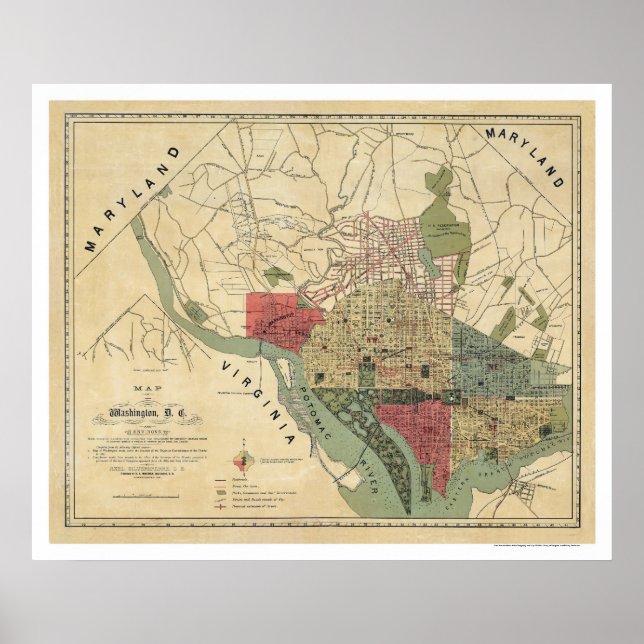 Washington DC Environs Map von Silversparre 1887 Poster (Vorne)