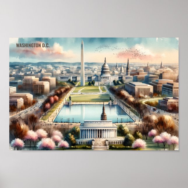 Washington DC Famous Travel Places Aquarell Poster (Vorne)