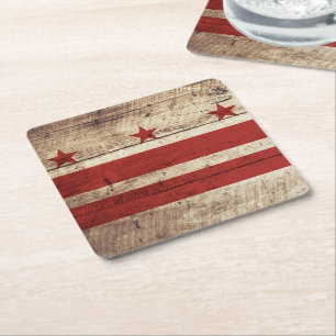 Washington DC-Flagge auf altem hölzernem Korn Rechteckiger Pappuntersetzer