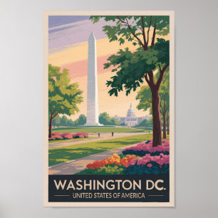 Washington DC Illustration Travel Art Vintag Poster