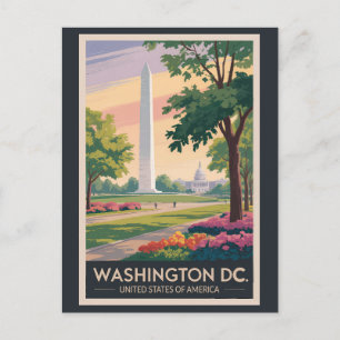 Washington DC Illustration Travel Art Vintag Postkarte
