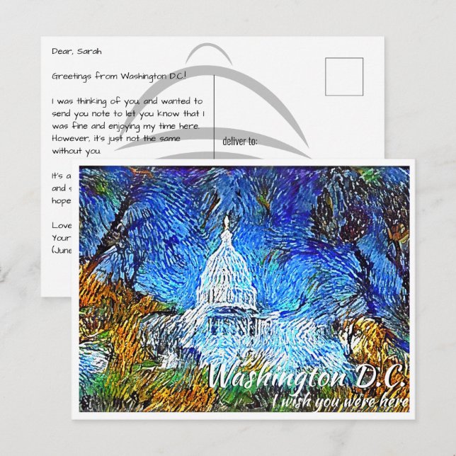 Washington DC Impressionistische US-Hauptstadt Postkarte (Vorne/Hinten)